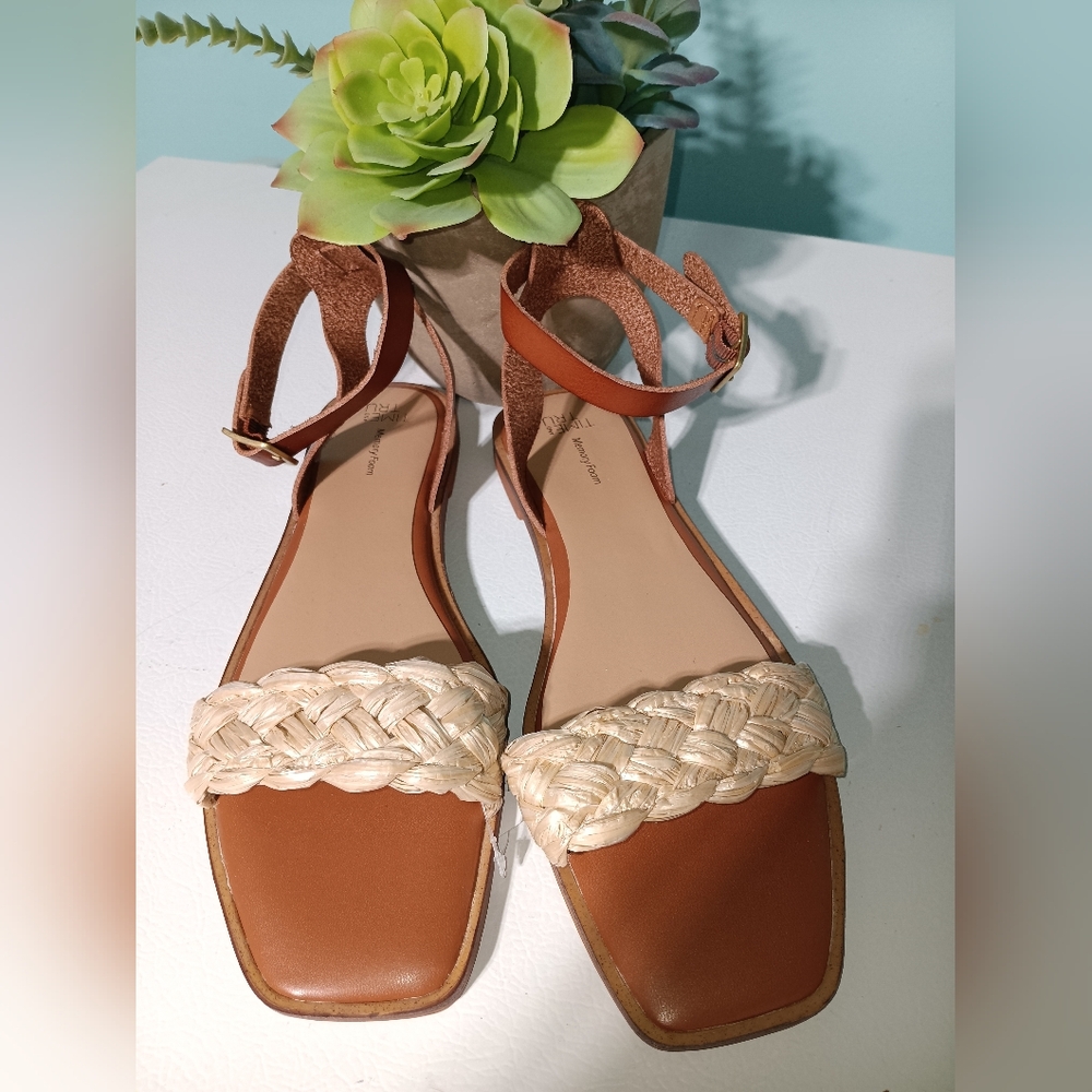 Time and Tru Tan and Cream Braided Sandals